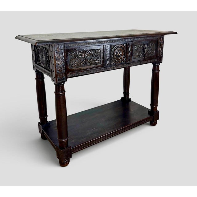 Spanish Carved Oak Console Table with Drawers, 1880 For Sale - Image 11 of 11