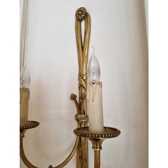 Large 19th Century French Gilt Bronze Knot, Tassel & Ribbon Wall Lights Sconces, Set of 2 For Sale - Image 6 of 18