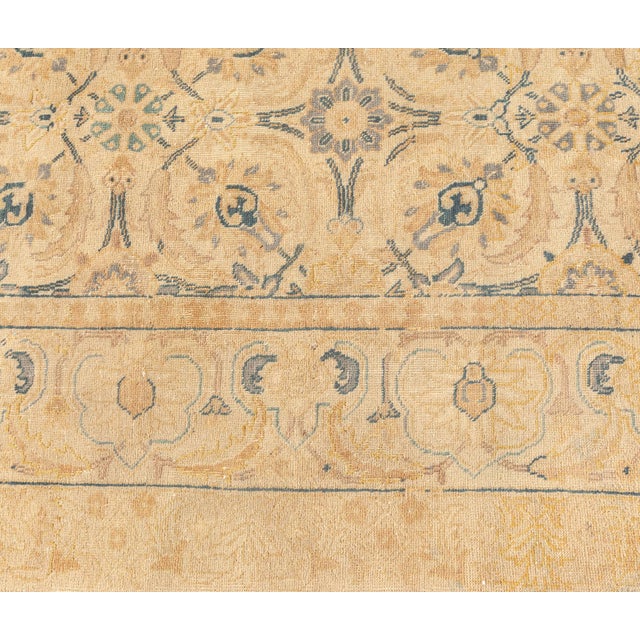 1920s Persian Tabriz Inky Blue, Soft Yellow, Beige Hand Knotted Wool Rug For Sale In New York - Image 6 of 9
