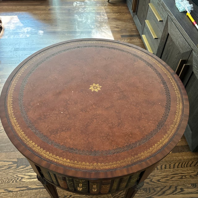 Maitland -Smith Round Leather Side Table. Wrapped Books Motif For Sale - Image 9 of 12