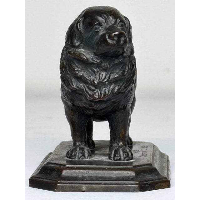 1925 Scottish Art Deco Bronze Newfoundland Dog With Historic Inscription An Unusual British Canine Bronze Inscribed “Help...
