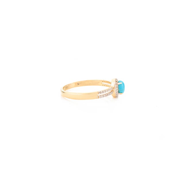 Not Yet Made - Made To Order 14k Yellow Gold Diamond Turquoise Women's Engagement Ring Size 5 For Sale - Image 5 of 10