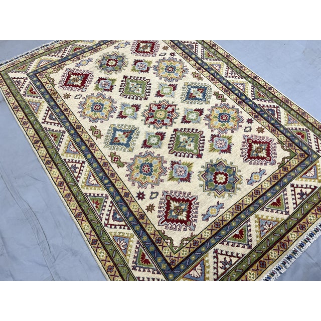 Art Deco Ivory Kazak Wool Rug With Colorful Medallions, 5'6" X 7'6" For Sale - Image 3 of 14