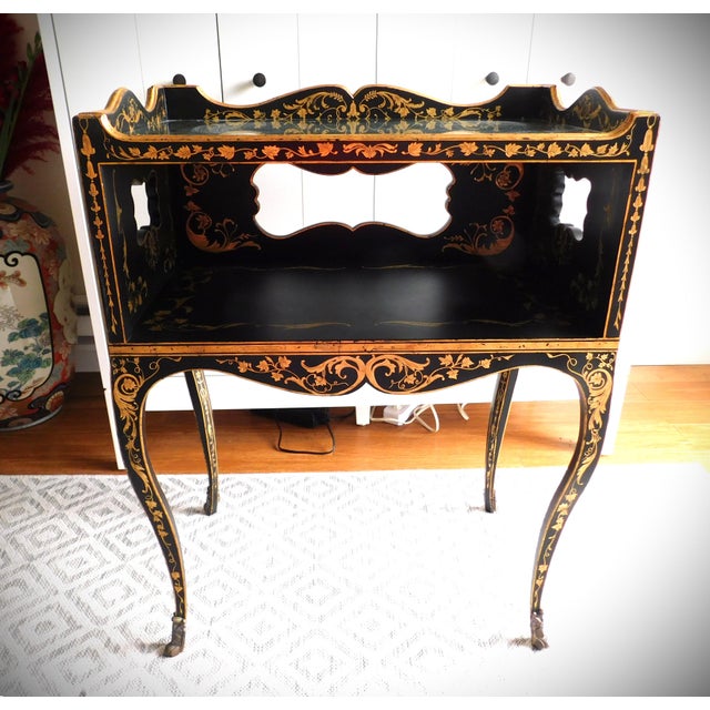 Chinoiserie Mercury Glass Side Black Lacquer Tables, European Crossroads, John Richard, a Pair For Sale - Image 15 of 16