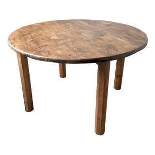 Brutalist Round Table in Oak, 1950s For Sale