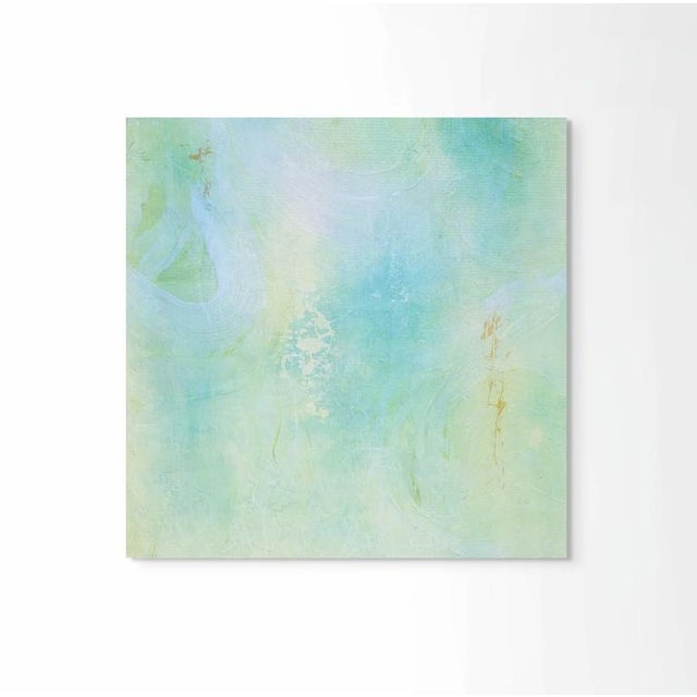 Abstract original art print PEACE MY SOUL. This is a soft blue, aqua, yellow, green, white abstraction. Printed on a...
