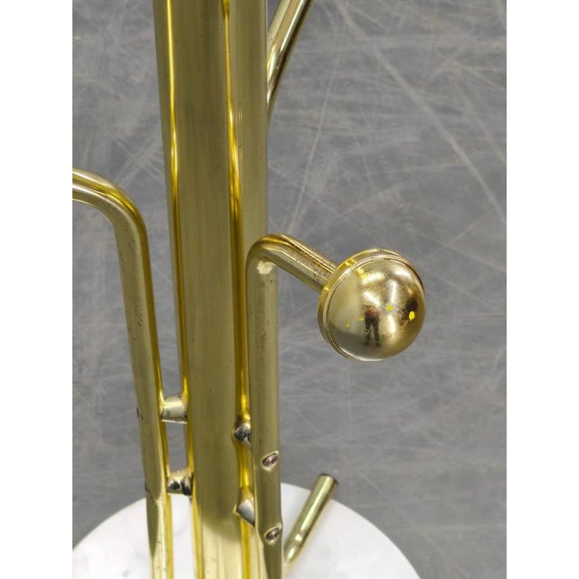 Gold Italian Brass-Plated Coat Rack with Marble Base, 1970s For Sale - Image 8 of 14