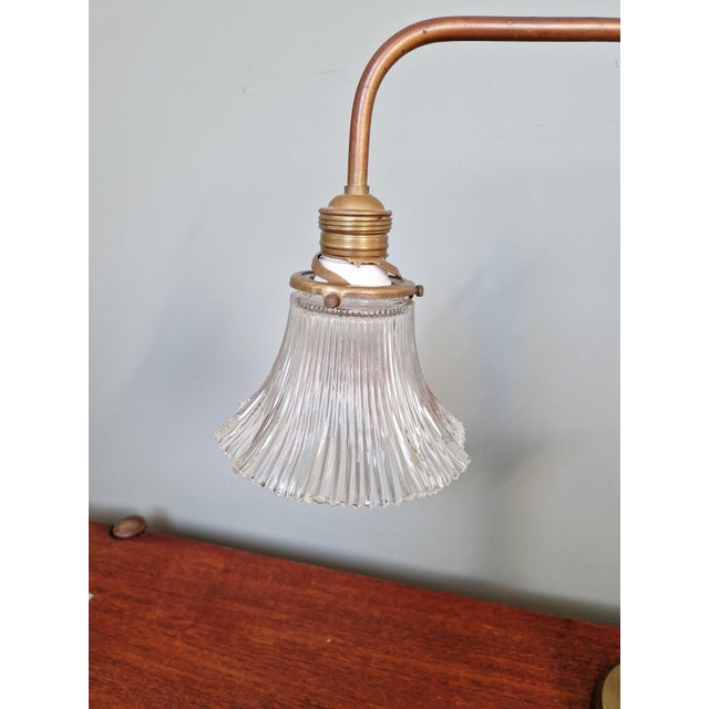 Large Brass, Wood, and Clear Fluted Glass Desk Lamp, 1930s For Sale - Image 4 of 16