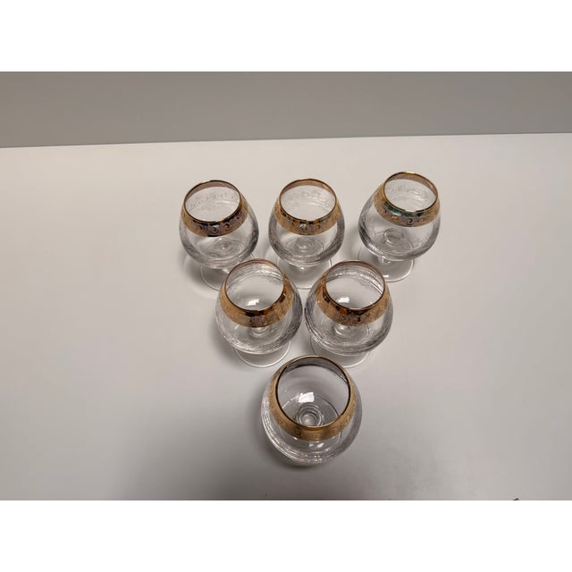 Murano Glass Medici Gold Rim Cognac Glass, 1970s, Set of 6 For Sale - Image 3 of 7