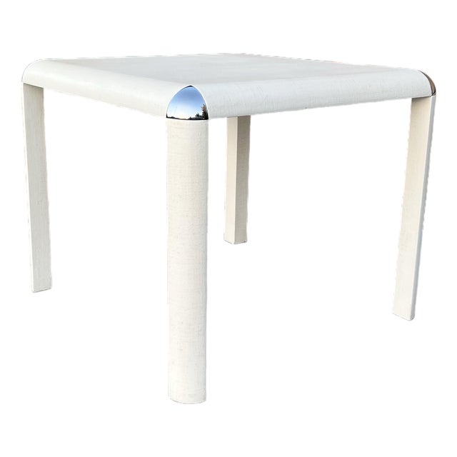 Vintage Lacquered Linen and Chrome Capped Game Table For Sale