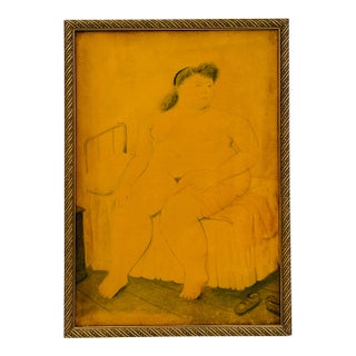 Vintage Framed Seated Nude Oil Painting in the Manner of Fernando Botero For Sale
