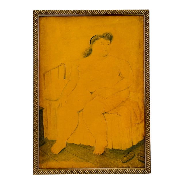 Vintage Framed Seated Nude Oil Painting in the Manner of Fernando Botero For Sale