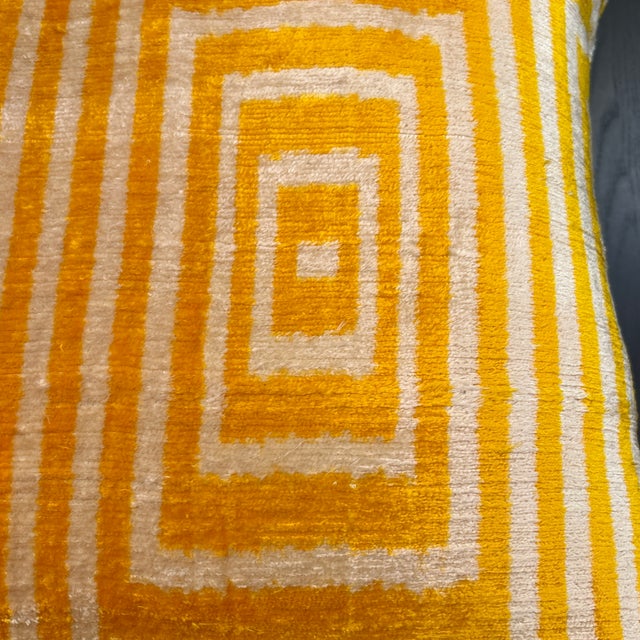 Woven Chevron Pattern Ikat and Velvet Pillow For Sale In Miami - Image 6 of 9