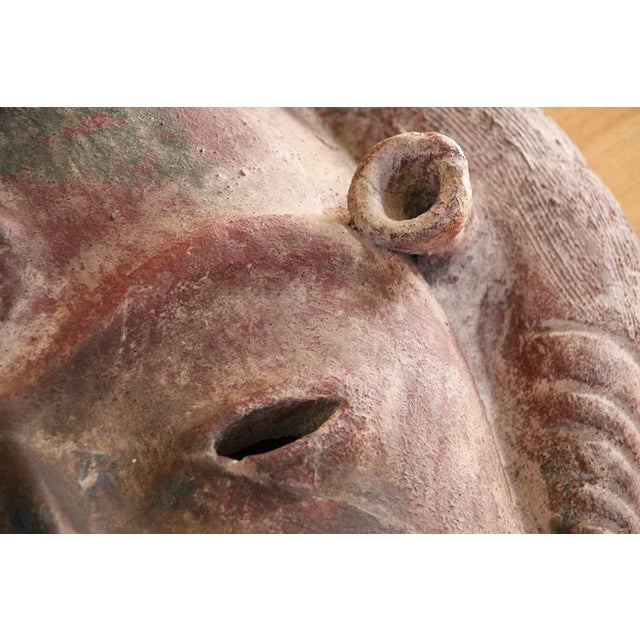 Brown Antique South America Earthenware Mask For Sale - Image 8 of 11