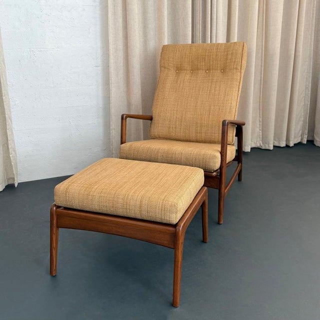 1960s 1960s Danish Modern Oak Reclining Lounge Chair Ottoman Set by Ib Kofod-Larsen For Sale - Image 5 of 11