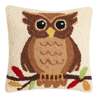 Fall Owl Hook Pillow 10" x 10" For Sale