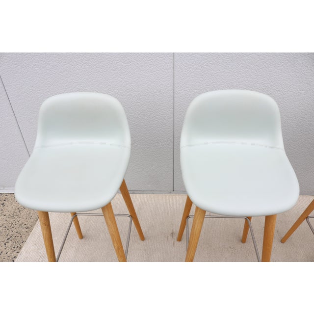 Danish Modern Iskos-Berlin for Muuto Leather Fiber Bar Stools Oak Base, Set of 4 For Sale - Image 13 of 18
