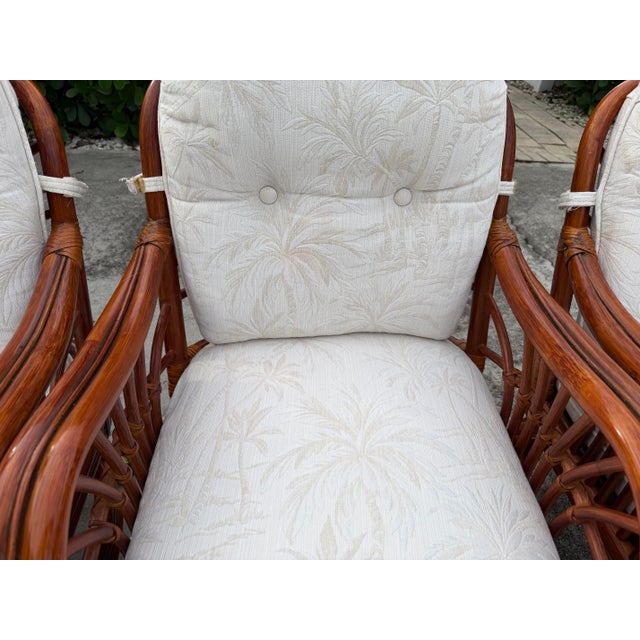 Brown Vintage Sunburst Rattan Swivel Armchairs on Casters, Set of 6 For Sale - Image 8 of 18