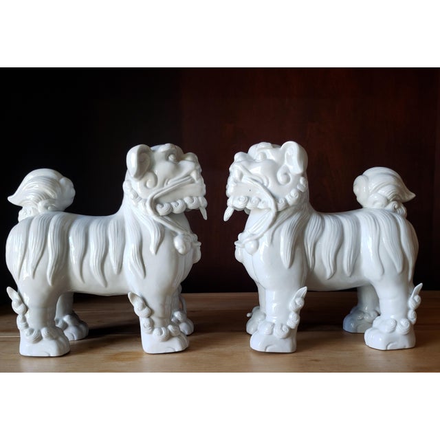 Mid-Century Japanese Blanc De Chine Shishi Lion Dogs - Staffordshire Style Standing Pair For Sale - Image 12 of 12