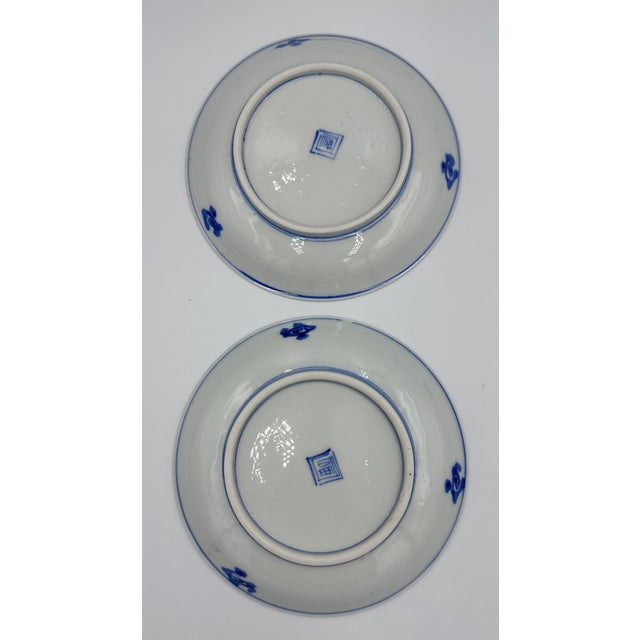 Imari Porcelain Antique Japanese Imari Arita Ware Porcelain Blue & White Plate Set For Sale - Image 4 of 5