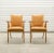 Pair of scissor frame modernist armchairs newly upholstered in a saddle colored, basketweave textured leather, France...