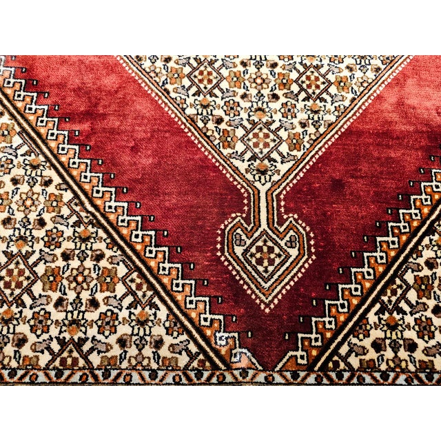 Vintage Persian Qum Area Rug, Hand-Knotted Silk, Herati Medallion Pattern, Ivory & Red, 4x6 For Sale - Image 12 of 16