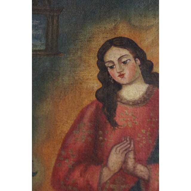 Spanish Mid 19th Century Spanish Colonial Painting of Nossa Senhora Da Conceição For Sale - Image 3 of 11
