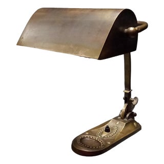 Antique Art Deco Brass Notary Bankers Lamp, 1920s For Sale