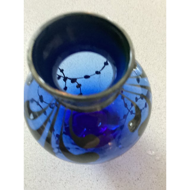 Murano Glass Vintage Cobalt Blue Mini Bud Vase Silver Overlay Hand Blown Made in Italy For Sale In Houston - Image 6 of 9