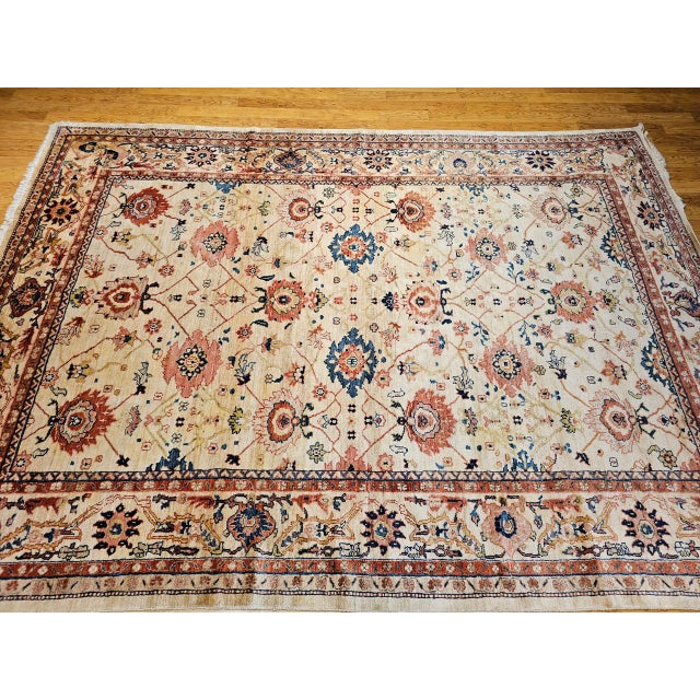 Vintage Persian Mahal Sultanabad Rug, Hand-Knotted Wool, Geometric Pattern, 9x12, Ivory & Blue For Sale - Image 9 of 18