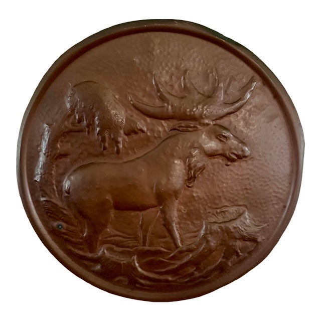 Handsome Large Copper Tone Moose Wall Plaque For Sale