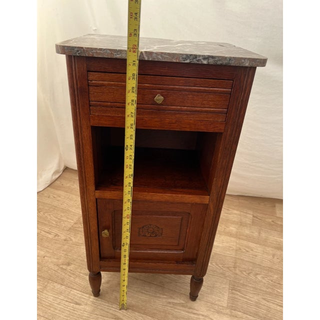 Wood Antique Nightstand Marble Top Interior Commode Cabinet, Drawer and Shelf For Sale - Image 7 of 10