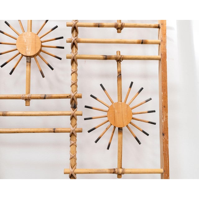 Vintage Rattan Screen with Sunburst, 1950s For Sale - Image 4 of 13