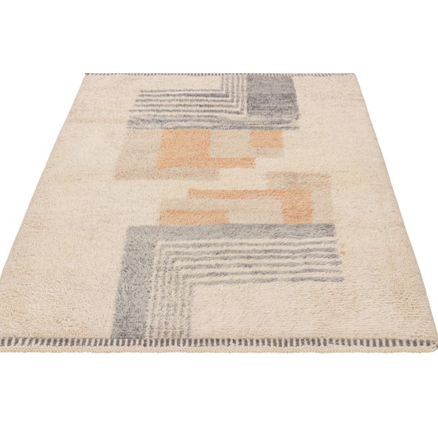 2010s Rug & Kilim’s Moroccan Rug in Cream White With Art Deco Style Geometric Patterns For Sale - Image 5 of 7