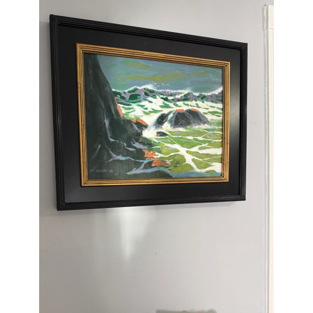 Paper George T. Chakos: West Coast Series: "Rocky Shores of Marin County: Green Surf" For Sale - Image 7 of 8