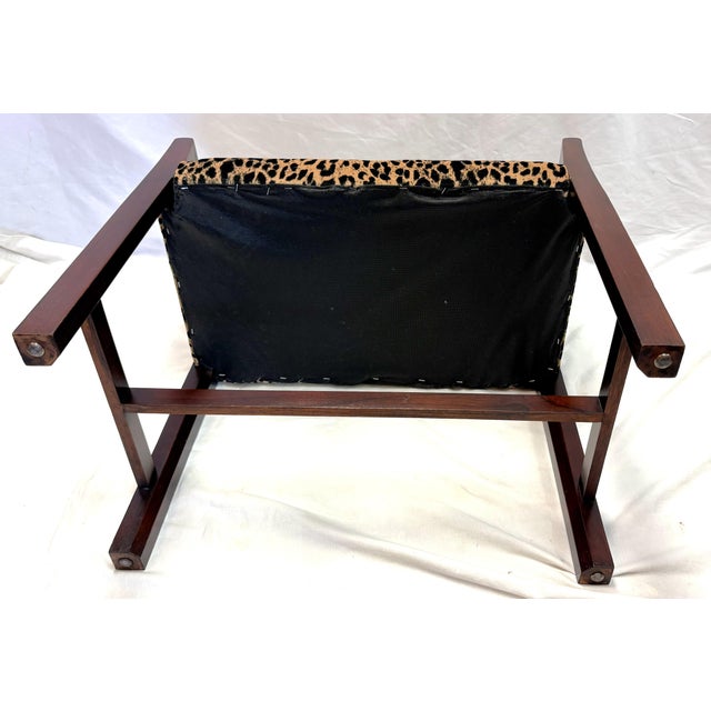 Vintage Fretwork Curved Arm Vanity Stool/ Bench With New Leopard Upholstery For Sale - Image 17 of 18