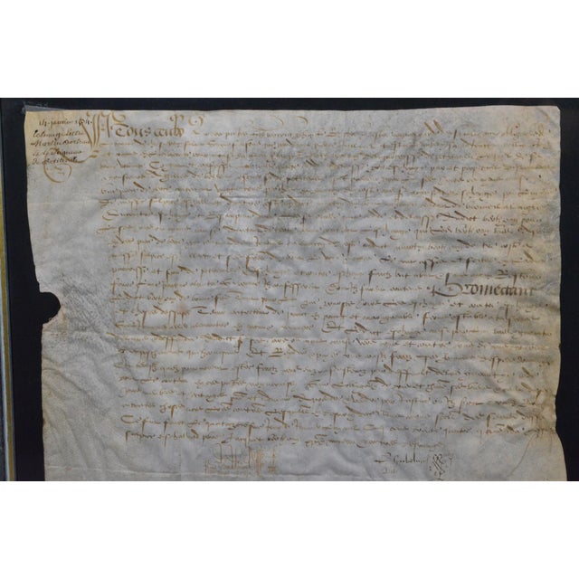 Renaissance 1534 French Renaissance Manuscript Legal Deed on Parchment, Seigneur De Petiteville For Sale - Image 3 of 11