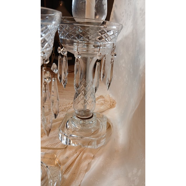 Mid 20th Century Hollywood Regency Crystal Hurricane Lamps With Prisms - A Pair For Sale - Image 12 of 17