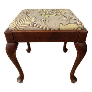 1940’s Queen Anne Mahogany Upholstered Footstool or Bench With Storage Compartment For Sale