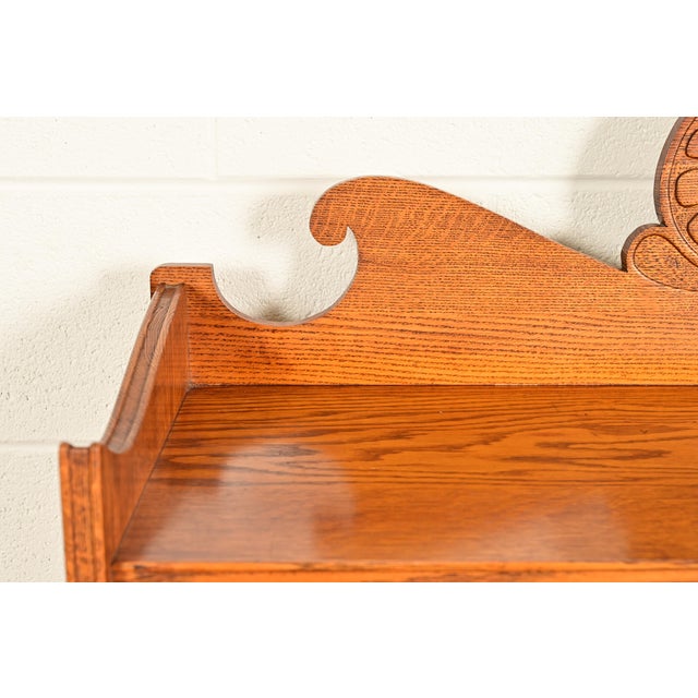 Wood Antique Victorian Carved Oak Two-Door Bookcase Cabinet | Circa 1920s For Sale - Image 7 of 13
