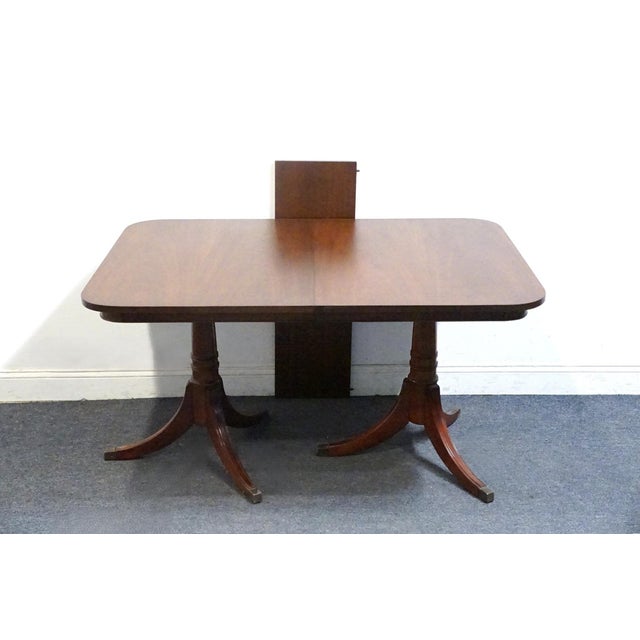 Wood Drexel Furniture New Hampton Court Collection Solid Mahogany Traditional Style 66" Double Pedestal Dining Table 4015-4 For Sale - Image 7 of 9