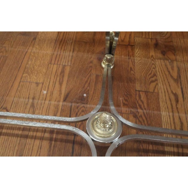 Metal 1980s Steel & Brass Glass Top Coffee Cocktail Table Attributed to Labarge For Sale - Image 7 of 11