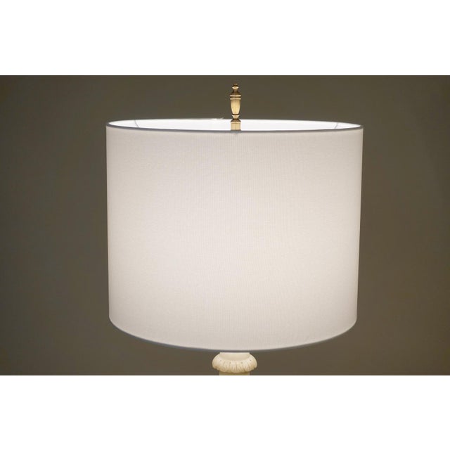 Neoclassical Urn Carved Grapes Leaves Carrara Marble Brass Table Lamp 1930's Italy For Sale - Image 11 of 13
