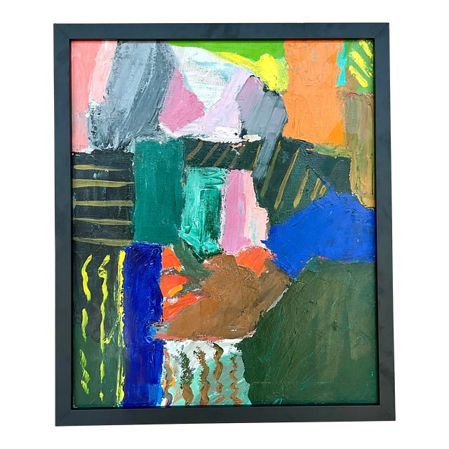 Vintage Boho Abstract Original Oil on Canvas For Sale