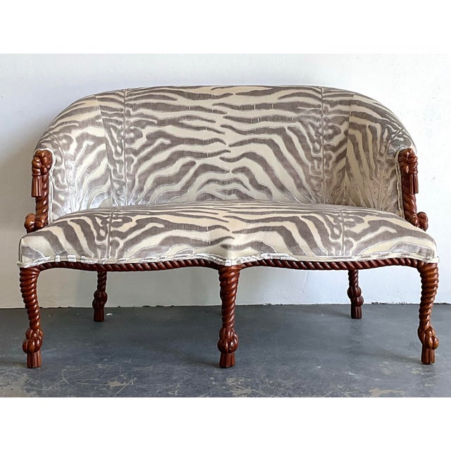 Vintage Carved Rope and Knot Loveseat in Scalamandre Tiger Devore For Sale - Image 12 of 12
