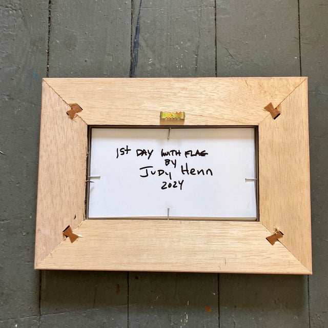 Abstract Contemporary Original Judy Henn Abstract Ink Drawing / Collage “First Day With Flag” For Sale - Image 3 of 3