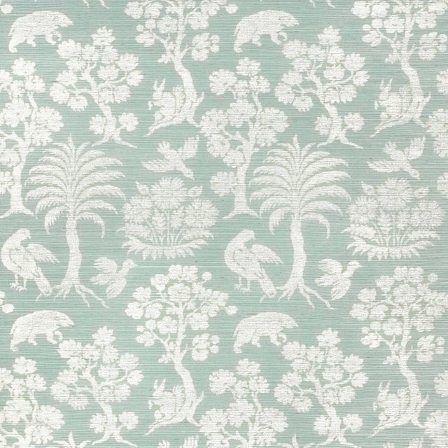 Sample - Schumacher Woodland Silhouette Sisal Wallpaper in Sky For Sale