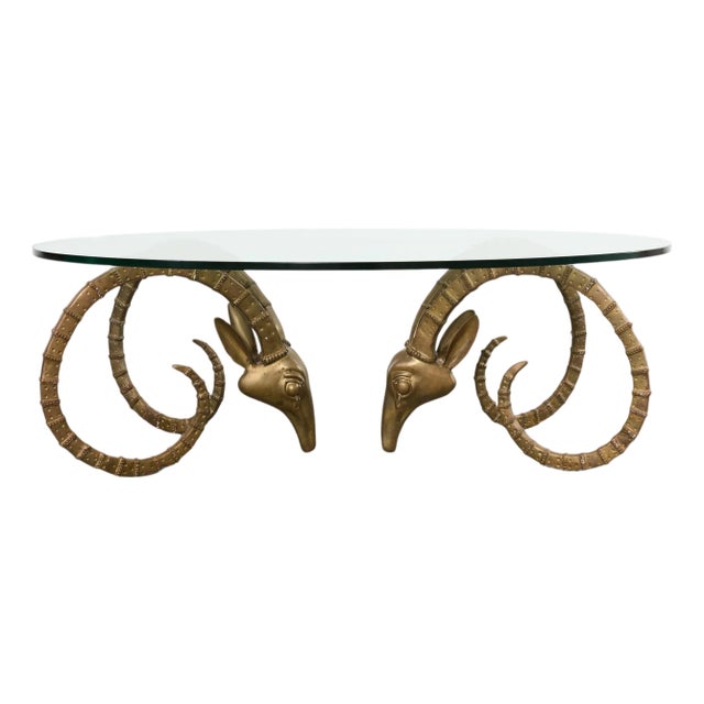 Brass Ibex Rams Head Cocktail Table After Alain Chervet For Sale