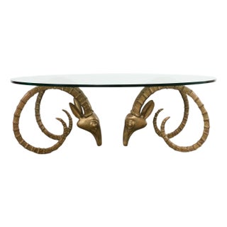 Brass Lbex Rams Head Cocktail Table After Alain Chervet For Sale