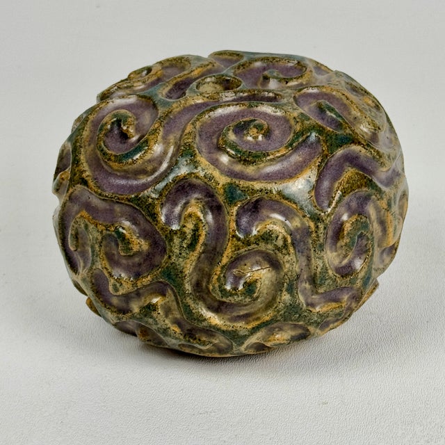 Vintage Small Round Ceramic Bud Vase With Swirl Design in Purple & Green For Sale In New York - Image 6 of 6